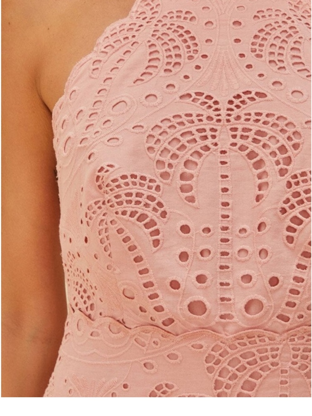 Farm Rio Blush Pink Eyelet Palm Halter Midi Dress NWT Large - Picture 3 of 10